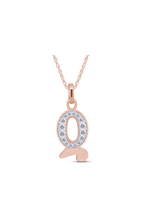 Round Cut Lab Created Moissanite Diamond Initial Letter"Q" Pendant Necklace In 14k Rose Gold Over Sterling Silver 18" Chain(G-H Color,VVS1 Clarity,0.20 Cttw)