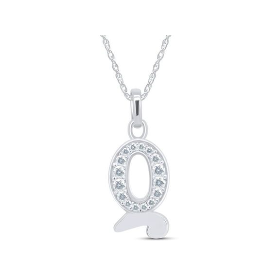 Round Cut Lab Created Moissanite Diamond Initial Letter"Q" Pendant Necklace In 14k White Gold Over Sterling Silver 18" Chain(G-H Color,VVS1 Clarity,0.20 Cttw)