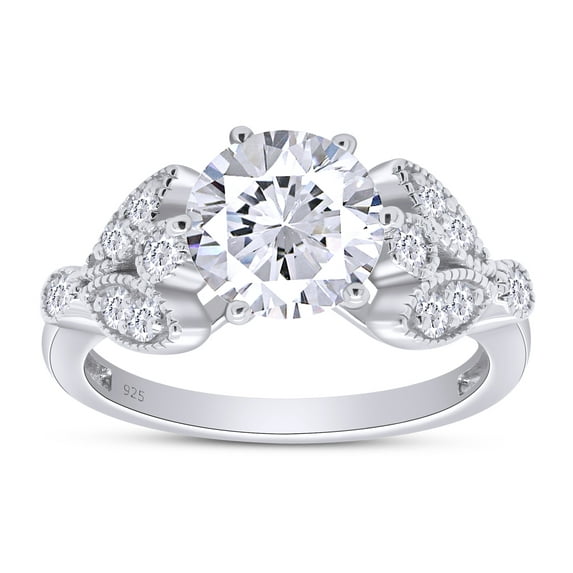 Round Cut Lab Created Moissanite Diamond Leaf Solitaire Engagement Ring In 14K White Gold Plated Sterling Silver(G-H Color,VVS1 Clarity,1.80 Cttw)-4.5