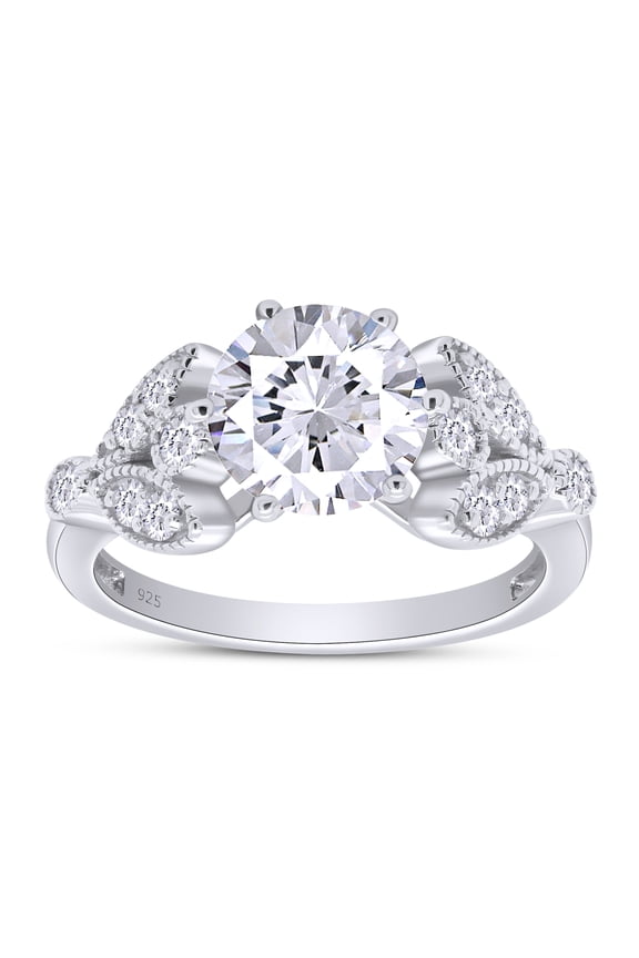 Round Cut Lab Created Moissanite Diamond Leaf Solitaire Engagement Ring In 14K White Gold Plated Sterling Silver(G-H Color,VVS1 Clarity,1.80 Cttw)-4