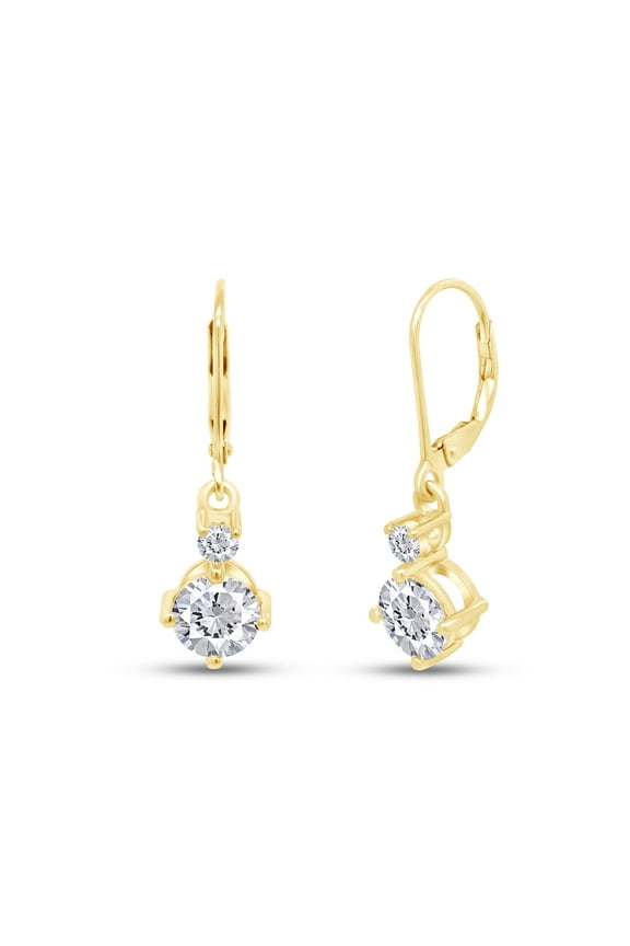 Round Cut Lab Created Moissanite Diamond Lever Back Dangle Drop Earrings For Women In 14K Yellow Gold Over Sterling Silver (G-H Color,2.10 Cttw)