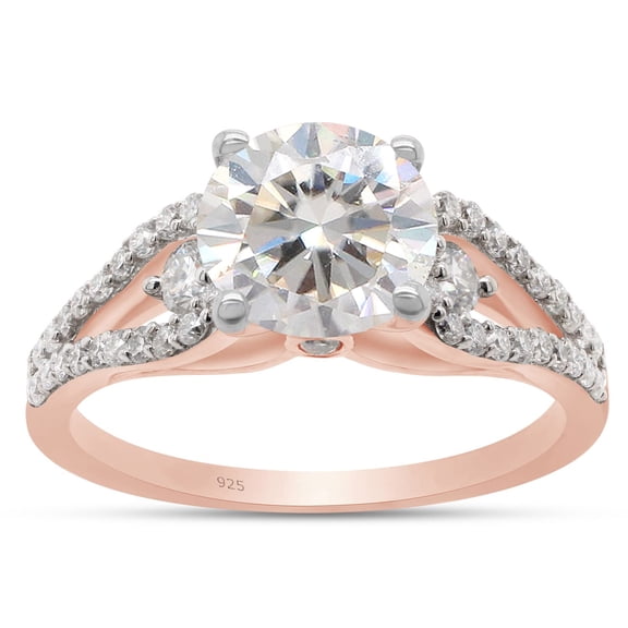 Round Cut Lab Created Moissanite Diamond Split Shank Engagement Ring In 14K Rose Gold Plated Sterling Silver(G-H Color,VVS1 Clarity,2.00 Cttw)-7