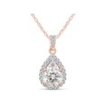 thumbnail image 1 of Round Cut Lab Created Moissanite Diamond Teardrop Halo Pendant Necklace In 14k Rose Gold Plated Sterling Silver 18" Chain(G-H Color,VVS1 Clarity,1.20 Cttw), 1 of 7