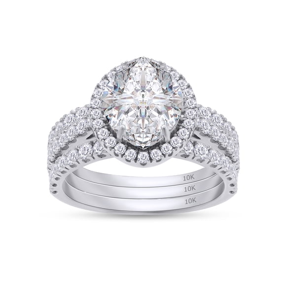 Round Cut Lab Created Moissanite Diamond Three-iOne Halo Wedding Bands Set Engagement Rings 10K Solid White Gold Eternity Band for Women (3.50CT G-H/VVS1)-4