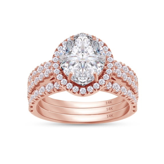 Round Cut Lab Created Moissanite Diamond Three-iOne Halo Wedding Bands Set Engagement Rings 14K Solid Rose Gold Eternity Band for Women (3.50CT G-H/VVS1)-7