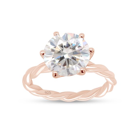 Round Cut Lab Created Moissanite Diamond Twisted Rope Knot Solitaire Engagement Ring In 14K Rose Gold Plated Sterling Silver(G-H Color,VVS1 Clarity,3.00 Cttw)-10