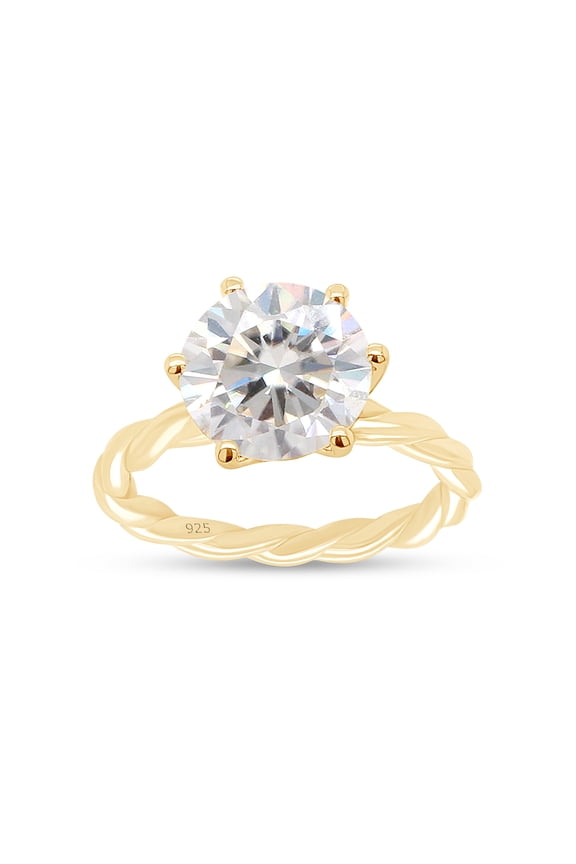 Round Cut Lab Created Moissanite Diamond Twisted Rope Knot Solitaire Engagement Ring In 14K Yellow Gold Plated Sterling Silver(G-H Color,VVS1 Clarity,3.00 Cttw)-5.5