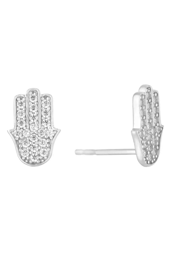 Round Cut Lab-Created Moissanite Hamsa Stud Earrings for 14k White Gold Plated