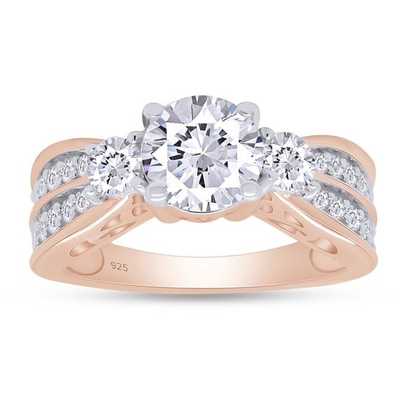 Round Cut Lab Created Moissinate Diamond 3-Stone Wedding Engagement Ring In 14K Rose Gold Over Sterling Silver(G-H Color,VVS1 Clarity,2.00 Cttw)-4.5