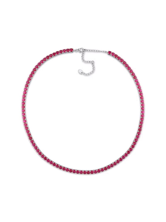Round Cut Lab Created Ruby Tennis Necklace in 925 Sterling Silver – Birthstone Necklace, Elegant Birthday Gift, Gift for Her