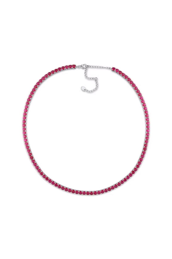 Round Cut Lab Created Ruby Tennis Necklace in 925 Sterling Silver – Birthstone Necklace, Elegant Birthday Gift, Gift for Her