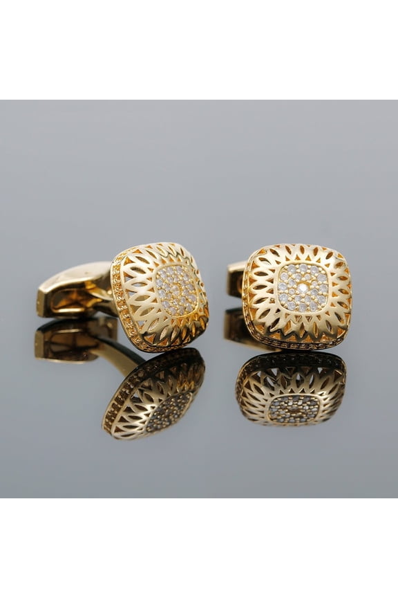 Round Cut Lab Created White Diamond 14K Yellow Gold Plated Silver Men's Wedding Formal Cufflink