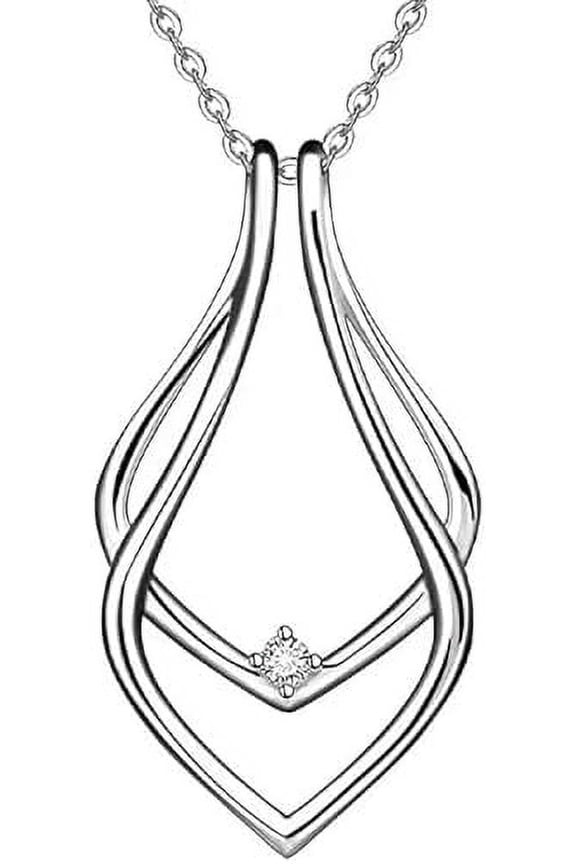 Round Cut Lab-Created Zircon Double U Shape Safety Ring Holder Pendant Necklace in 925 Sterling Silver for Women