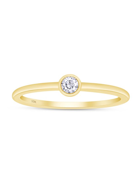Round Cut Lab Grown Diamond Accent Solitaire Stackable Engagement Ring In 10K Yellow Gold With IGI Certificate(0.07 Cttw,SI1-SI2 Clarity,G-H Color)-6.5