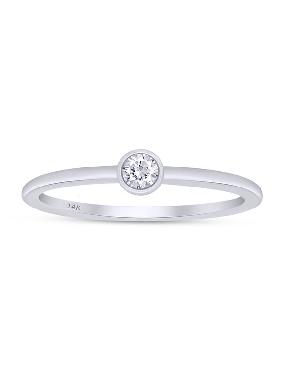 Round Cut Lab Grown Diamond Accent Solitaire Stackable Engagement Ring In 14K White Gold With IGI Certificate(0.07 Cttw,SI1-SI2 Clarity,G-H Color)-6