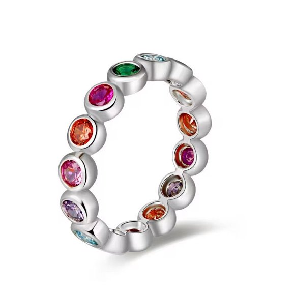 Round Cut Lab created Multi sapphire And Bezel Setting Wedding Band Ring in 925 sterling Silver Elegant and Unique Jewelry for Special Occasions Perfect for Every Couple