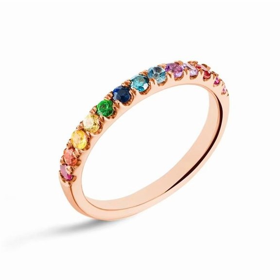 Round Cut Lab created Multi sapphire And Half Eternity Pave Setting Wedding Band, in 925 Promise Ring in Sterling Silver A Vibrant Symbol of Everlasting Love and Elegance