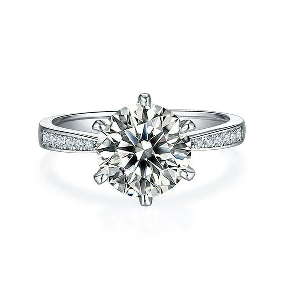 Round Cut Moissanite Engagement Ring 3 Carat Tapered Simulated Diamond Band Ring In 925 Sterling Silver