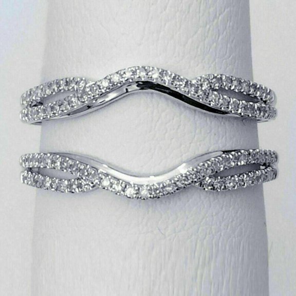 Round Cut Moissanite Enhancer Wrap Guard Band, 14K White Gold Plated 925 Sterling Silver Twisted Jacket Band, Wedding & Engagement Ring for Her