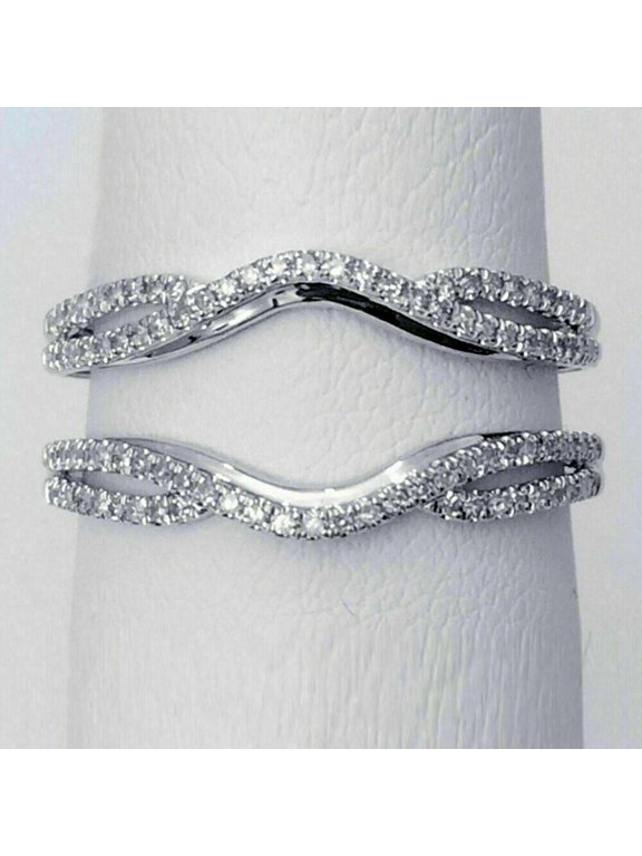 Round Cut Moissanite Enhancer Wrap Guard Band, 14K White Gold Plated 925 Sterling Silver Twisted Jacket Band, Wedding & Engagement Ring for Her
