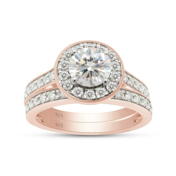 Round Cut Moissanite Lab Created Diamond Halo Engagement Wedding Ring Set 14K Rose Gold Over Sterling Silver(G-H Color,VVS1 Clarity,1.75 Cttw)-9.5