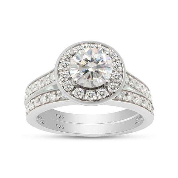 Round Cut Moissanite Lab Created Diamond Halo Engagement Wedding Ring Set 14K White Gold Over Sterling Silver(G-H Color,VVS1 Clarity,1.75 Cttw)-4