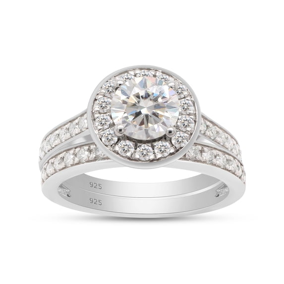 Round Cut Moissanite Lab Created Diamond Halo Engagement Wedding Ring Set 14K White Gold Over Sterling Silver(G-H Color,VVS1 Clarity,1.75 Cttw)-5.5