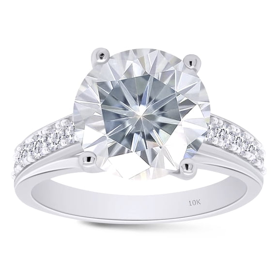 AFFY Round Cut Moissanite Lab Created Solitaire with Accents 2.6MM Band Width Engagement Wedding Promise Ring 10K Solid White Gold ( VVS1,4.20 Cttw)-10