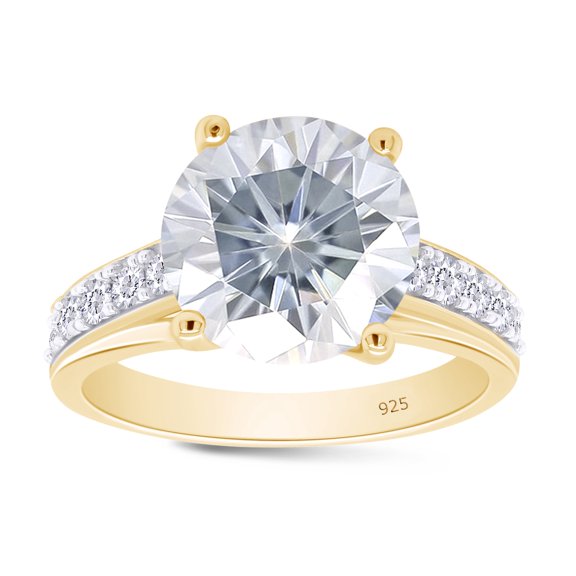 Round Cut Moissanite Lab Created Diamond Solitaire with Accents Engagement Wedding Promise Ring 10K Solid Yellow Gold(G-H,VVS1,4.50 Cttw)-7