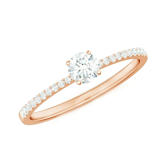 Rosec Jewels Round Cut Moissanite Promise Ring for Women - 5 mm - 1/2 Ct - D-VS1 Grade, 14K Rose Gold, US 5.50