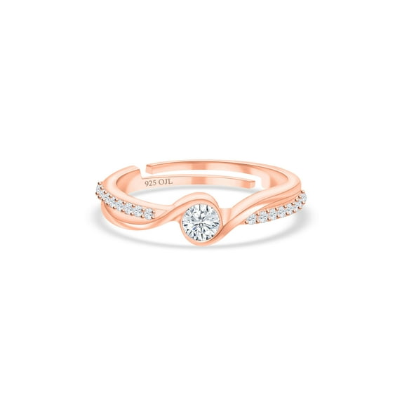 Round Cut Moissanite Ring Adjustable Rose Gold Plated Engagement Ring Zircon Accented Anniversary Gift Ring For Women