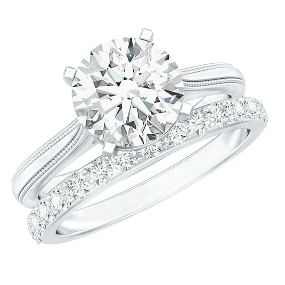 Rosec Jewels Certified Moissanite Wedding Bridal Ring Set of 2 - D-VS1 Quality 2 Ct Engagement Ring with Band - with Jewelry Box, 10K White Gold, US 5.50