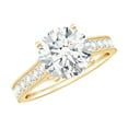 thumbnail image 1 of Rosec Jewels Round Cut Moissanite Solitaire Ring with Side Stones - 8 mm Round - 2 Ct - D-VS1 Grade, 14K Yellow Gold, US 7.00, 1 of 9