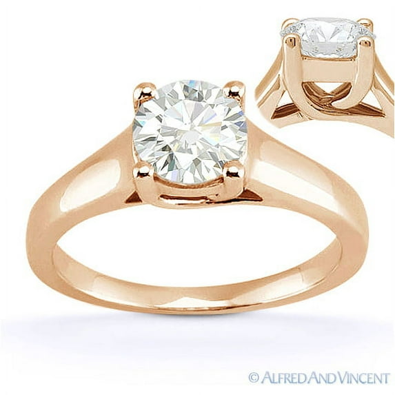 Round Cut Moissanite by Charles & Colvard Trellis Solitaire Engagement Ring in 14k Rose Gold