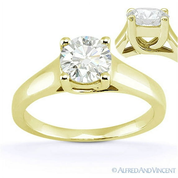 Round Cut Moissanite by Charles & Colvard Trellis Solitaire Engagement Ring in 14k Yellow Gold