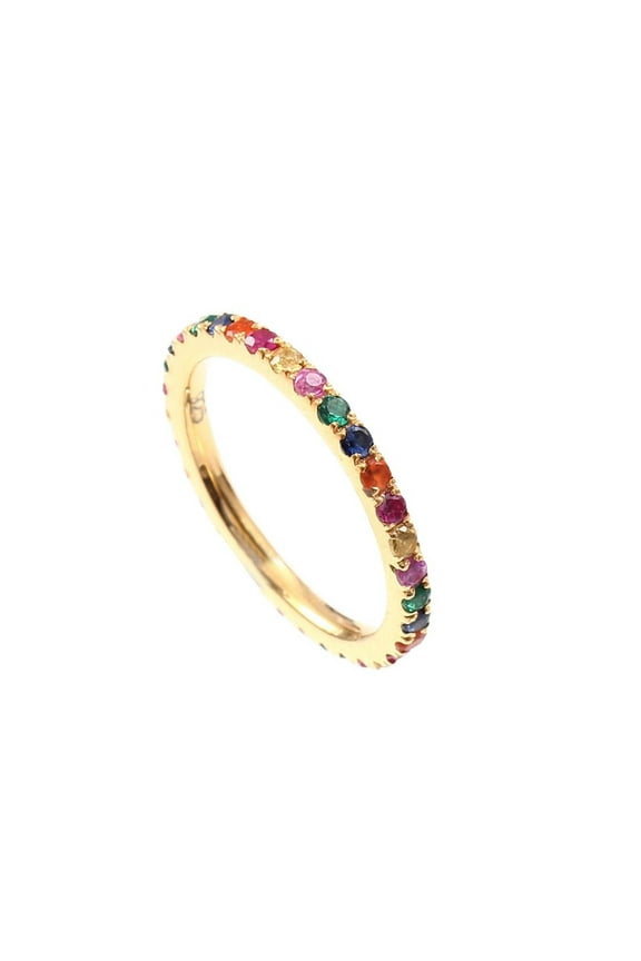 Round Cut Multi Sapphire Band 925 Sterling Silver Full Eternity Band Natural Colorful Gemstone Ring Minimalist Precious Stone Band, Gift.