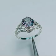 ARENAGEMSJEWELLERY Round Cut Natural Alexandrite Ring Astrological June Birthstone Ring 925 Sterling Silver Ring Anniversary and Birthday Gift Ring for Women