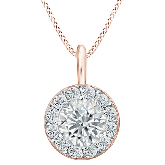 AFFY Round Cut Natural Diamond Solitaire Pendant Necklace In 14K Solid Rose Gold (0.75 Ct )
