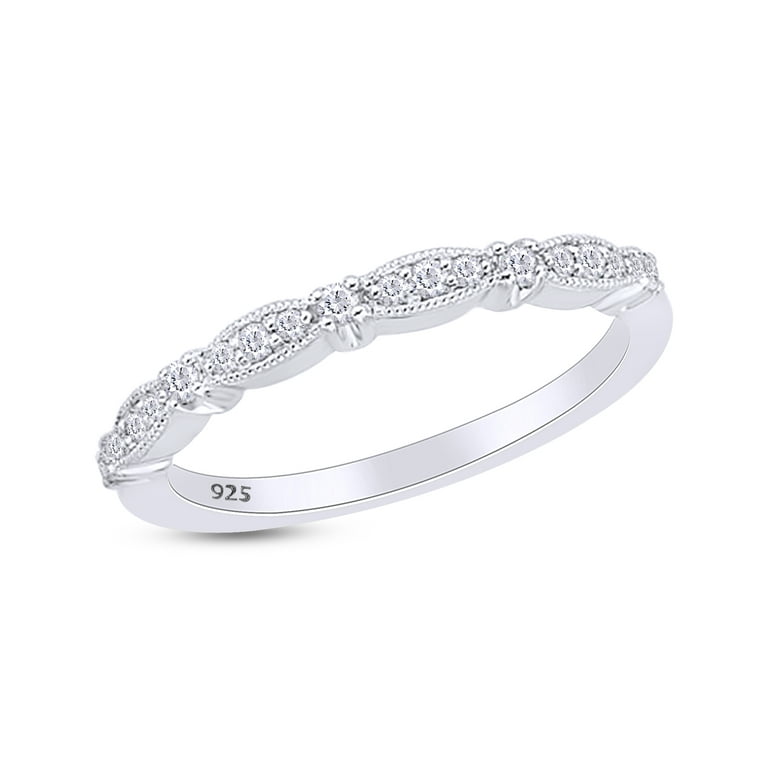 Round Cut Natural Diamond Vintage Style Wedding Band in 14K White Gold Over  Sterling Silver (0.14 Cttw), Ring Size-11