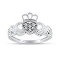 thumbnail image 1 of Round Cut Natural White Diamond Claddagh Ring For Women In 14K White Gold Plated 925 Sterling Silver (Color: I-J, Clarity: I2-I3) -10, 1 of 6
