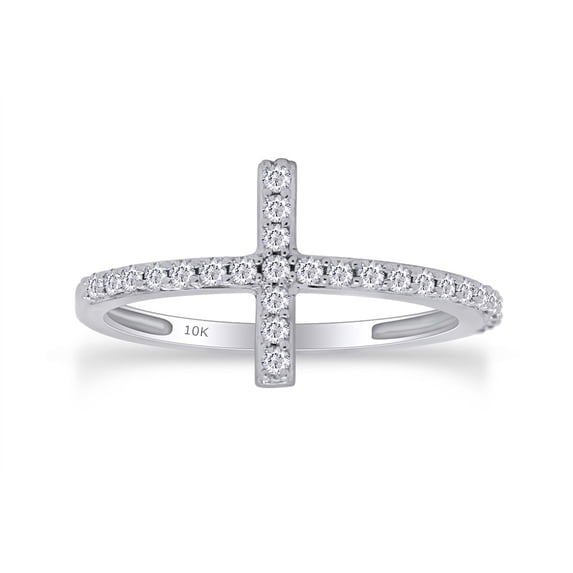 Round Cut Natural White Diamond Cross Band Ring For Women's In 10K Solid White Gold (Color: I-J, Clarity: I2-I3, 0.02 Cttw) -5.5