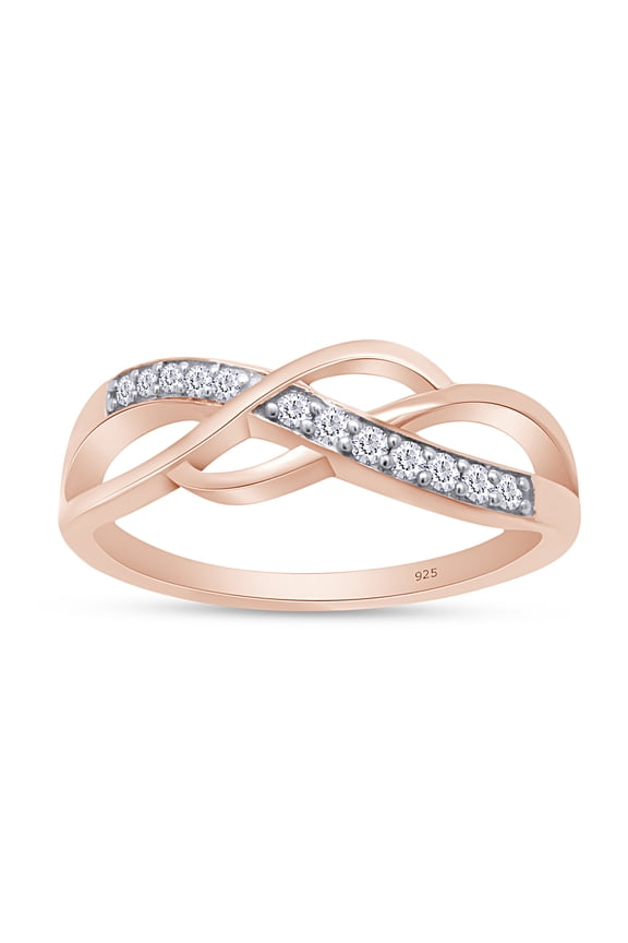 Round Cut Natural White Diamond Crossover Engagement Ring In 14K Rose Gold Plated 925 Sterling Silver (Color: I-J, Clarity: I2-I3, 0.07 Cttw) -8