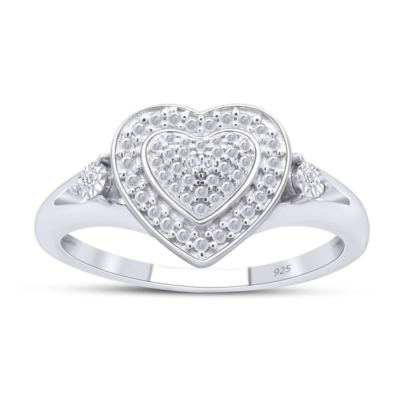 Round Cut Natural White Diamond Double Heart Engagement Ring In 14K White Gold Plated 925 Sterling Silver (Color: I-J, Clarity: I2-I3, 0.01 Cttw) -7
