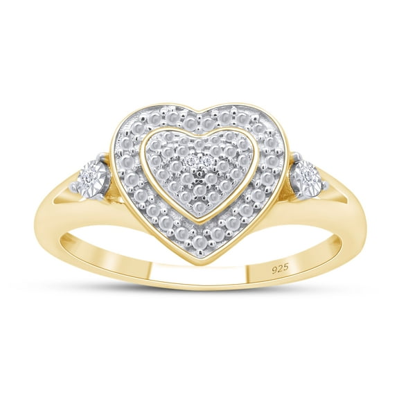 Round Cut Natural White Diamond Double Heart Engagement Ring In 14K Yellow Gold Plated 925 Sterling Silver (Color: I-J, Clarity: I2-I3, 0.01 Cttw) -9