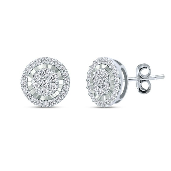 AFFY Round Cut Natural White Diamond Frame Stud Earrings For Women's In 14K Gold Over Sterling Silver (0.33 Cttw, I2-I3 Clarity)