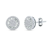 AFFY Round Cut Natural White Diamond Frame Stud Earrings For Women's In 14K Gold Over Sterling Silver (0.33 Cttw, I2-I3 Clarity)