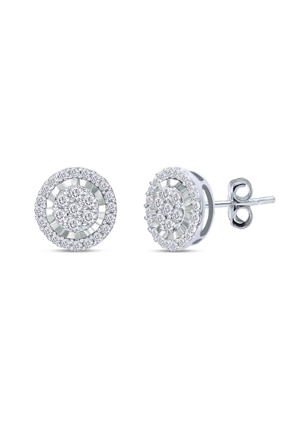 Round Cut Natural White Diamond Frame Stud Earrings For Women's In 14K Gold Over Sterling Silver (0.33 Cttw, I2-I3 Clarity)