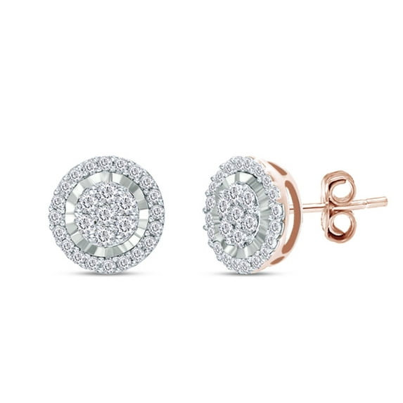 AFFY Round Cut Natural White Diamond Frame Stud Earrings For Women's In 14K Rose Gold Over Sterling Silver (0.33 Cttw, I2-I3 Clarity)