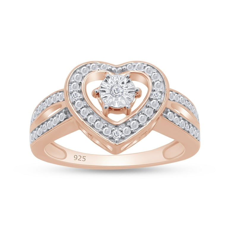 Heart 14k White Gold Band Ring in White Diamond - 6