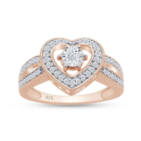 Round Cut Natural White Diamond Heart Engagement Promise Ring In 14K Rose Gold Plated 925 Sterling Silver (Color: I-J, Clarity: I2-I3, 0.03 Cttw) -6